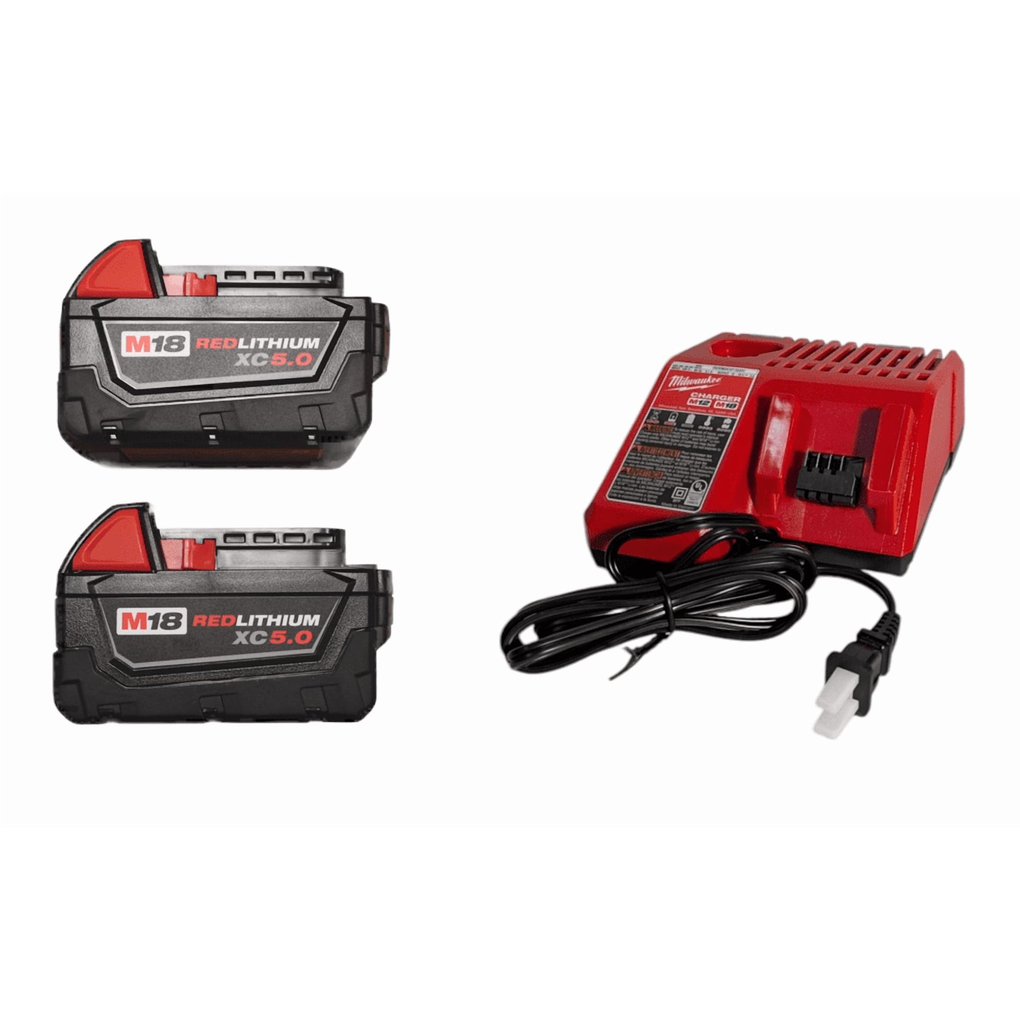 Milwaukee M18 REDLITHIUM XC5.0 Battery Starter Kit – (2) 5.0Ah Batteries & M18/M12 Charger, 2.5X Runtime, REDLINK Intelligence, Cold Weather Performance (Model 48-59-1852B)