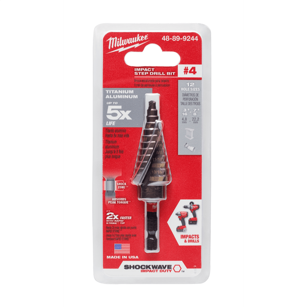 Milwaukee 48-89-9244 SHOCKWAVE Impact Duty Step Bit #4 3/16 - 7/8"
