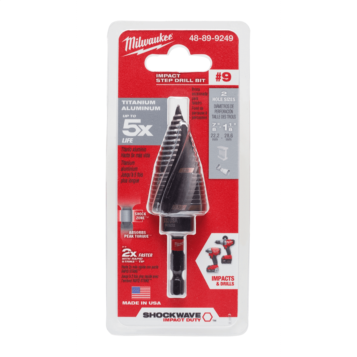 Milwaukee 48-89-9249 SHOCKWAVE Impact Duty Step Bit #9 7/8" & 1-1/8"