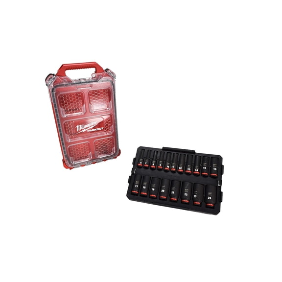 Milwaukee SHOCKWAVE 19-Piece 3/8 in Drive Metric Deep Well Impact Socket Set with PACKOUT Organizer (49-66-6801)