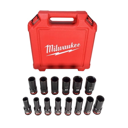 Milwaukee SHOCKWAVE 14-Piece 1/2 in Drive Metric Deep Well 6-Point Impact Socket Set (49-66-7014) – Forged Steel, Impact-Rated, Storage Case