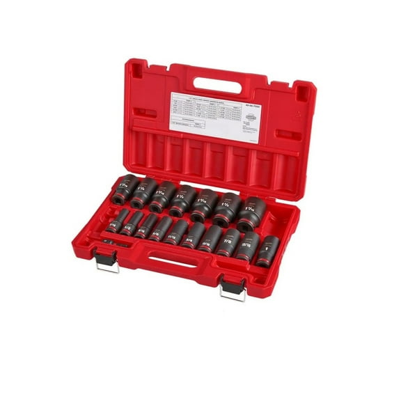 Milwaukee 49-66-7093 SHOCKWAVE 1/2 in. Drive SAE Deep Well 6 Point Impact Socket Set (18-Piece)