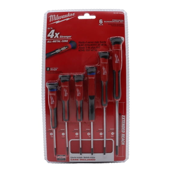 Milwaukee 6-Piece Precision Screwdriver Set with Durable Zipper Case – All-Metal Core Up to 4× Stronger, 360° Rotating Back Caps, Chrome-Plated Shanks, Color-Coded Handles for Easy Identification