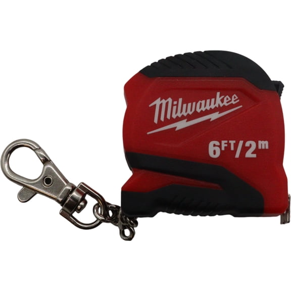 Milwaukee 6 ft/2 m Keychain Tape Measure Compact Dual-Printed Metric & SAE Blade, Reinforced Body with Durable Blade Protection and Heavy-Duty Keychain Clip Portable Measuring Tool for Contractors