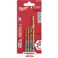 Milwaukee Accessory Milwaukee Shockwave 4-Piece Impact Duty Titanium Hex Shank Drill Bit Set