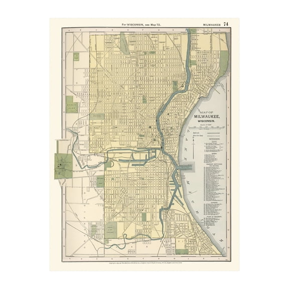 Milwaukee Art, 1891 Vintage Map of Milwaukee Wisconsin, WI History Wall Decor Gift, Old Milwaukee Map - 18" x 24" Unframed Print