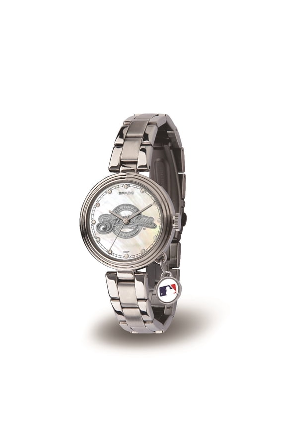 Milwaukee Baseball Baseball Brewers Charm Watch with Mother of Pearl Dial & Stainless Steel Band