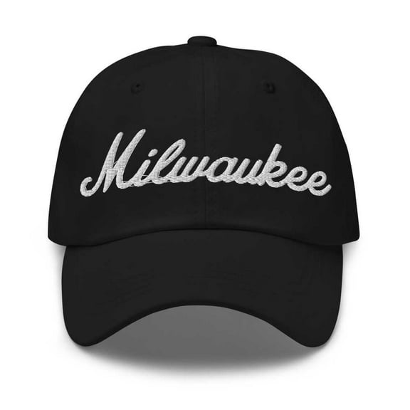 Milwaukee Baseball Cap Milwaukee Dad Hat Bold Script Florida FL Hat Embroidered Souvenir Gift Black
