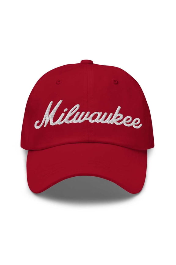 Milwaukee Baseball Cap Milwaukee Dad Hat Bold Script Florida FL Hat Embroidered Souvenir Gift Cranberry