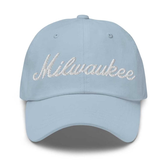 Milwaukee Baseball Cap Milwaukee Dad Hat Bold Script Florida FL Hat Embroidered Souvenir Gift Light Blue