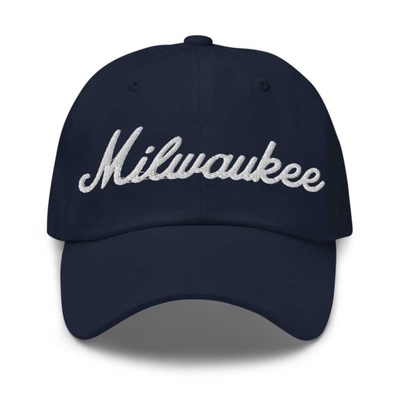 Milwaukee Baseball Cap Milwaukee Dad Hat Bold Script Florida FL Hat Embroidered Souvenir Gift Navy