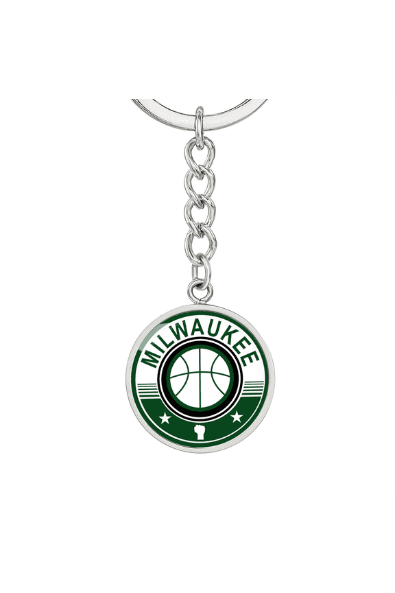 Milwaukee Basketball Circle Keychain Stainless Steel or 18k Gold Pendant