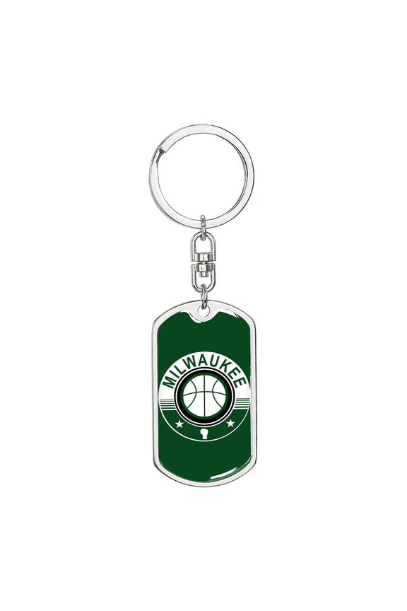 Milwaukee Basketball Swivel Keychain Dog Tag Stainless Steel or 18k Gold