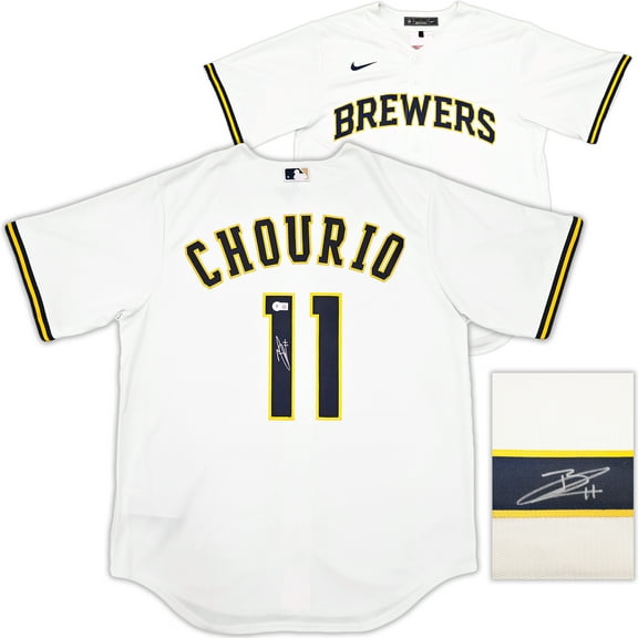 Milwaukee Brewers Jackson Chourio Autographed Cream Nike Jersey Size L Beckett BAS QR 241635