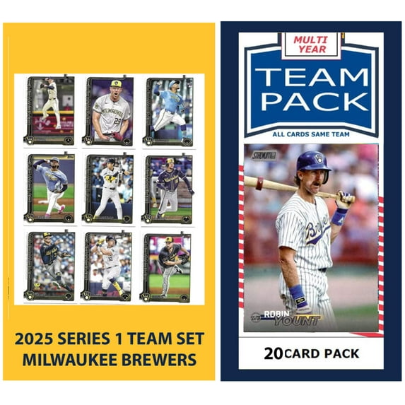 Brewers Multiyear 20 Card Pack Yount + 2025 Topps Series 1 Team Set