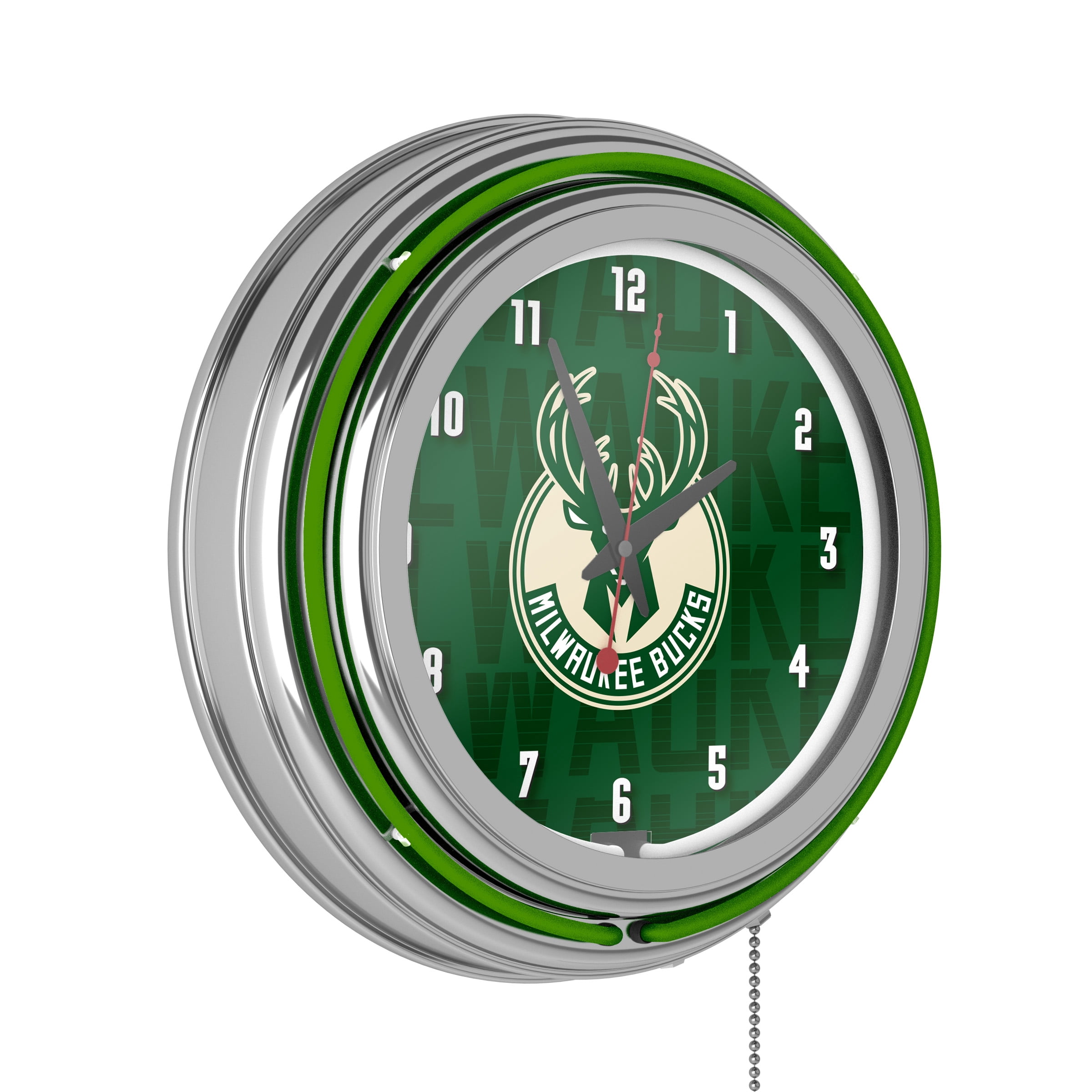 Milwaukee Bucks City Retro Neon Analog Wall Clock with Pull Chain