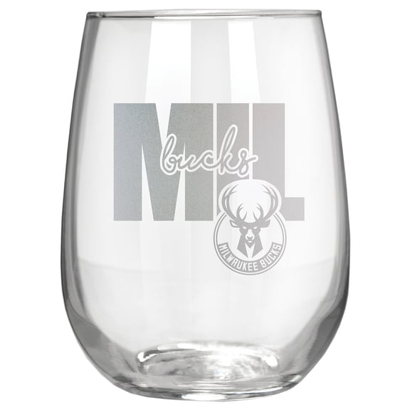 Milwaukee Bucks Etched 17oz. City Stemless Wine Glass