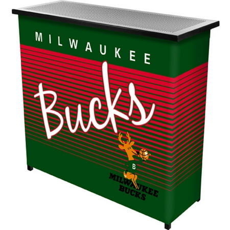 Milwaukee Bucks NBA Hardwood Classics Portable Bar, Pop-Up Drink Station Patio, Garage or Man Cave Accessories - Dark Green, Tan, Red
