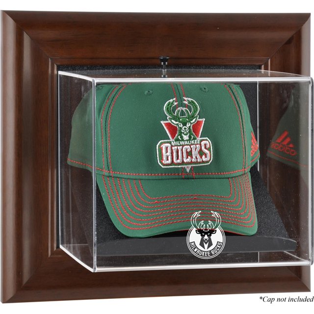 Milwaukee Bucks Team Logo Brown Framed WallMounted Cap Case