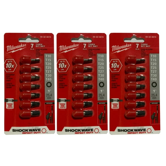 Milwaukee Electric Tools (3-Pack) 48-32-4615 1"Torx 7 Piece Drill Bit Set