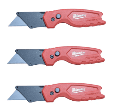 Milwaukee FASTBACK Compact Folding Utility Knife (3-Pack) – Press & Flip, Quick Blade Change, Belt Clip (48-22-1500PA)