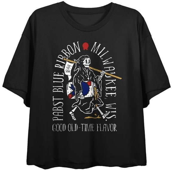 Milwaukee Good Old-Time Flavor 1844 Pabst Blue Ribbon Women's Black Crop Top-Large
