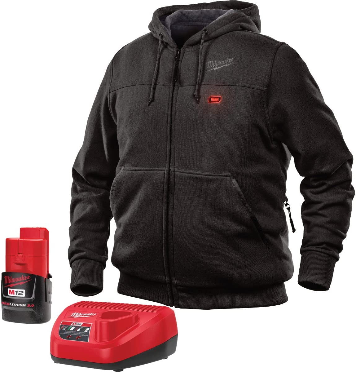 Milwaukee Hoodie KIT M12 12V Lithium-Ion Heated Front and Back Heat Zones  Battery and Charger Included (2X-Large, Black) 2X-Large Black