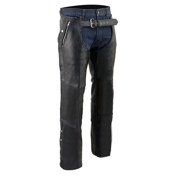 Milwaukee Leather Chaps for Men's Black Leather 4-Pockets - Snap Out Thermal Lined Motorcycle Riders Chap - SH1191C 4X-Large