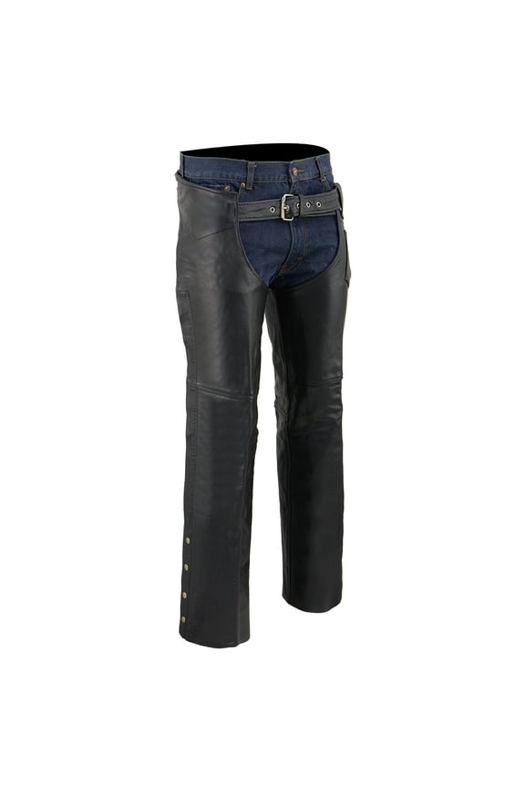Chaps for Men's Black Premium Leather Fully Lined - Coin Pocket Motorcycle Riders Chap - SH1115 10X-Large