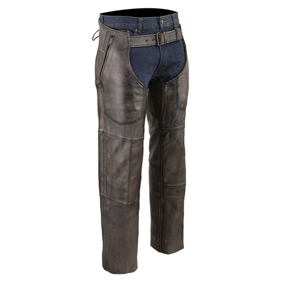 Milwaukee Leather Chaps for Men's Distressed Brown Leather Snap Out Thermal Lined 4-Pockets Motorcycle Chap MLM5500 4X-Large