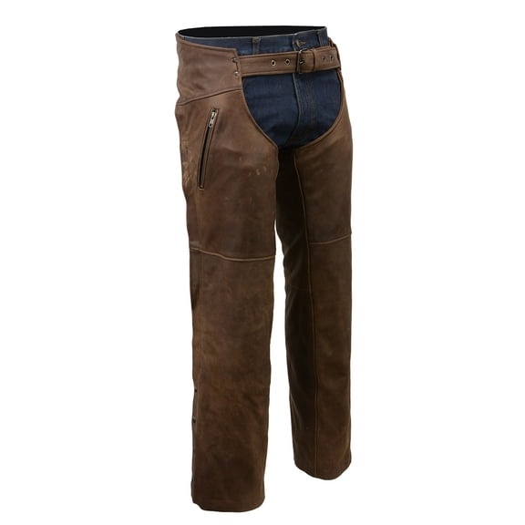 Milwaukee Leather Chaps for Men's Vintage Crazy Horse Brown Leather- Snap Out Thermal Lined Motorcycle Chap MLM5518 4X-Large