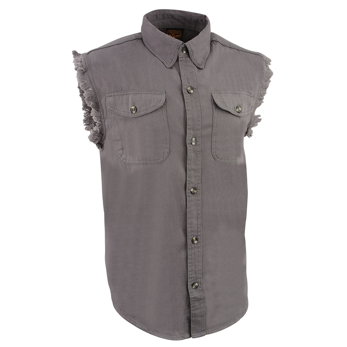 Milwaukee Leather DM4004 Men's Grey Lightweight Denim Shirt with with Frayed Cut Off Sleeveless Look 4X-Large - image 1 of 5