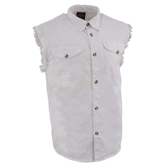 Milwaukee Leather DM4006 Men's White Denim Lightweight Shirt with Sleeveless Frayed Cut Off 3X-Large