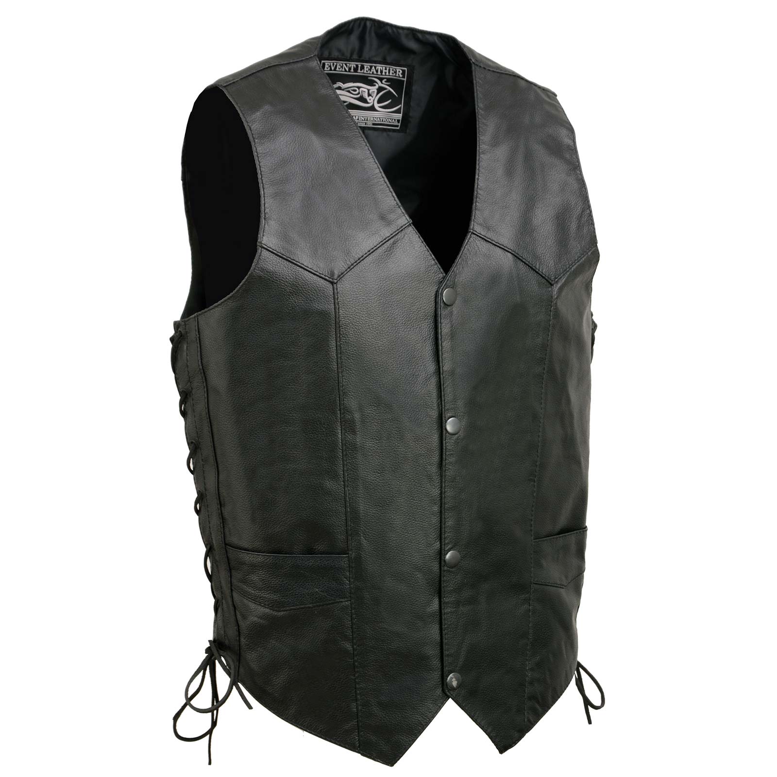 Event Leather EL1315 Black Motorcycle Leather Vest for Men w/ Side Lace ...