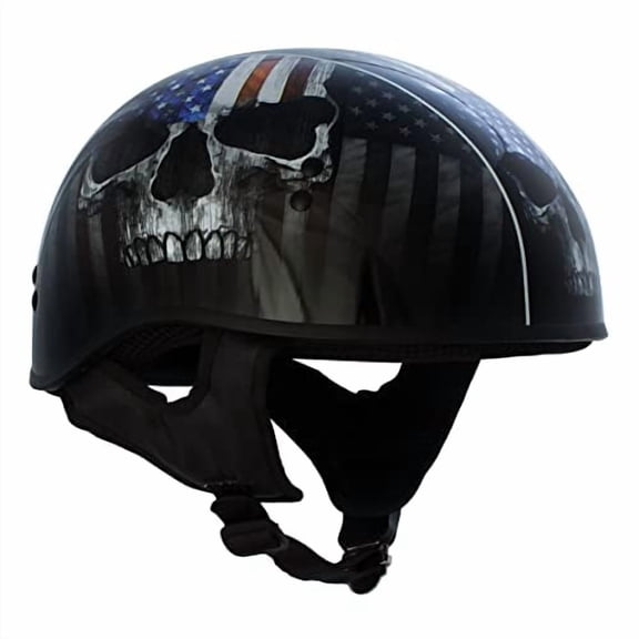 Milwaukee Leather Hot Leathers HLD1042 Gloss Black 'Warrior Bullet' Advanced DOT Approved Skull Half Helmet for Men and Women Biker - Small