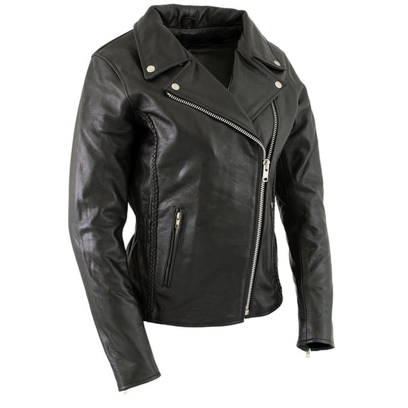 Milwaukee Leather LKL27001 Women's Classic Braided Premium Black Leather Fitted Motorycle Riders Biker Jacket X-Large