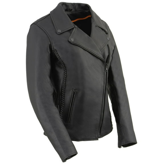 Milwaukee Leather LKL2711 Women's Braided Black Leather Motorcycle Rider Jacket w/ Studded Back 4X-Large