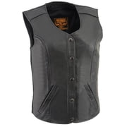 Milwaukee Leather LKL4701 Womens Black Premium Leather Motorcycle Rider Vest w/ Classic 4-Snap Closure Small