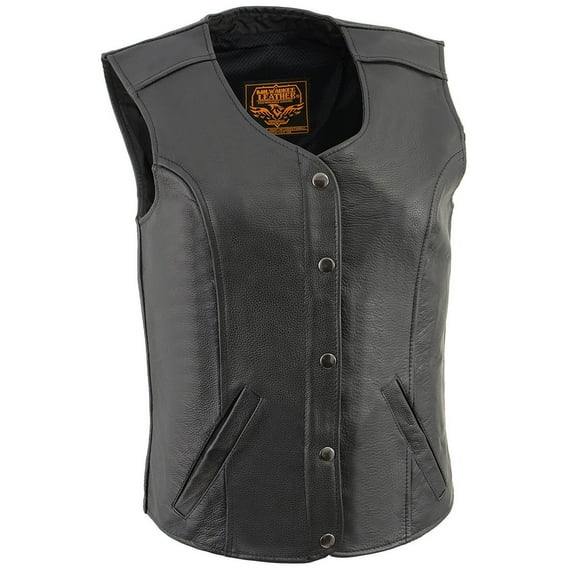 Milwaukee Leather LKL4701 Women's Black Premium Leather Motorcycle Rider Vest w/ Classic 4-Snap Closure X-Large