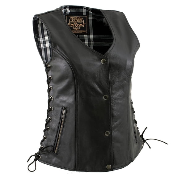Milwaukee Leather LKL4710 Women's Black Premium Leather Motorcycle Biker Rider Vest w/ Snap Button Closure 3X-Large
