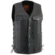 Milwaukee Leather LKM1360 Mens Classic Black Leather V-Neck Motorcycle Rider Vest w/ Adjustable Side Laces Small