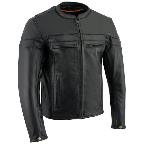 Milwaukee Leather LKM1725 Men's Black Leather Sporty Crossover Scooter Motorcycle Jacket w/ Reflective Piping 5X-Large