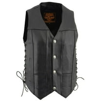 Milwaukee Leather LKM3701 Men's Black Leather Classic V-Neck Motorcycle Rider Vest w/ Buffalo Snaps and Side Laces Medium