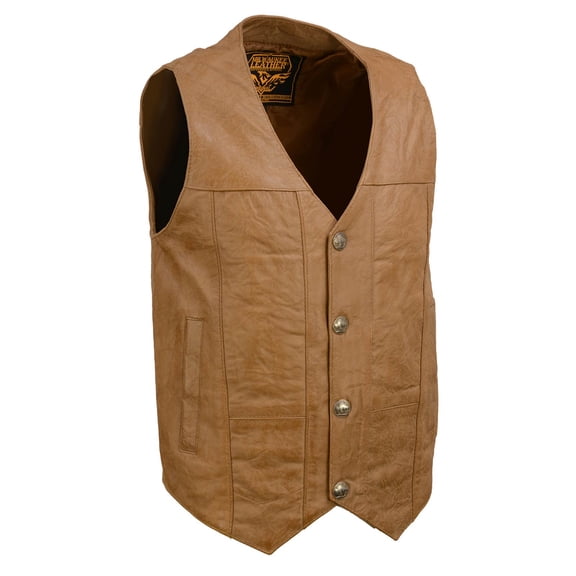 Milwaukee Leather LKM3702 Men's Saddle Leather Classic V-Neck Western Style Motorcycle Rider Vest w/ Buffalo Snaps XX-Large