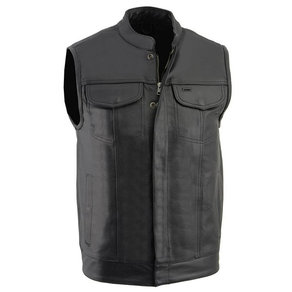 Milwaukee Leather LKM3710 Men's Black Leather Club Style Motorcycle Rider Vest w/ Zipper and Snap Button Closure 4X-Large