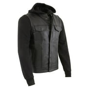 Milwaukee Leather LKM3714 Men's Black Club Style '2 in 1' Zipper Leather Vest with Removable Full Sleeve Hoodie X-Large