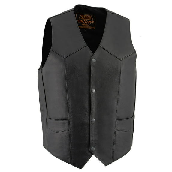 Milwaukee Leather LKM3730 Men's Black Leather Western Style V-Neck Motorcycle Rider Vest with Front Snap Closure 44