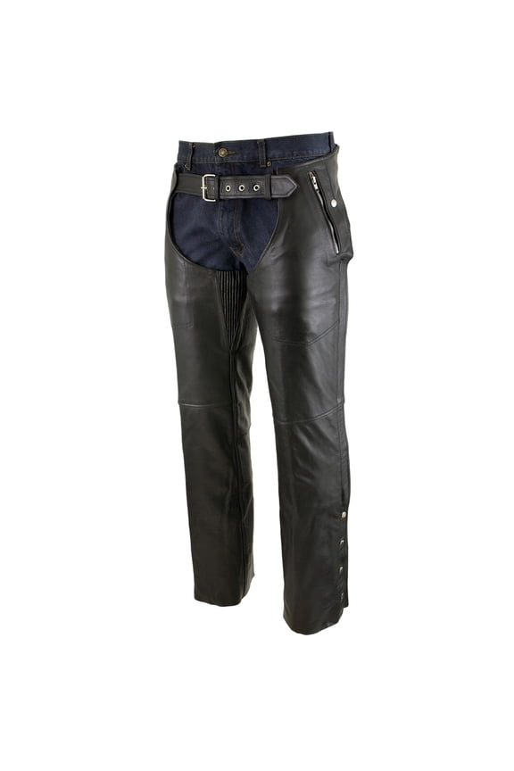 LKM5714 Men's Black Premium Leather Motorcycle Riding Chaps w/ Removable Insulating Liner 44