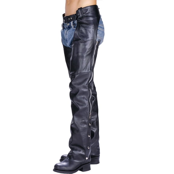 Milwaukee Leather LKM5723 Classic Black Leather Unisex Motorcycle Riding Biker Chaps for Men and Women 38