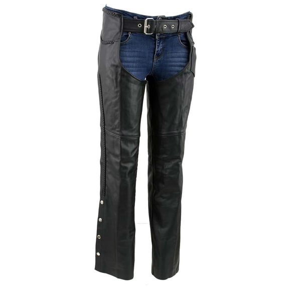 Milwaukee Leather LKM5725 Women's Braided Black Premium Leather Motorcycle Rider Chaps 12